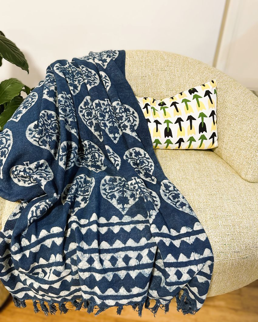 Cozy Indigo Cotton Sofa Throw | 78 x 52 inches