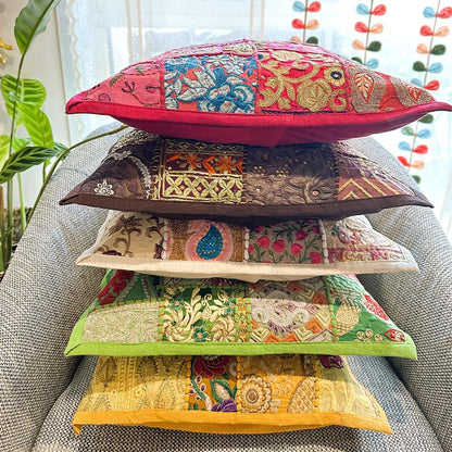 Elegant Hand-Block Printed Cotton Cushion Covers | Set Of 5 | 16 x 16 inches