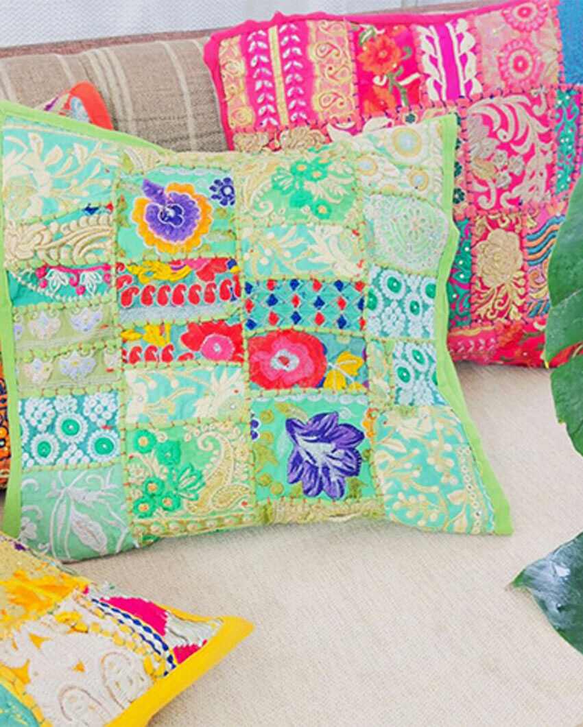 Patchwork Cotton Cushion Covers | Set Of 5 | 16 x 16 inches