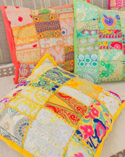 Patchwork Cotton Cushion Covers | Set Of 5 | 16 x 16 inches