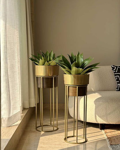 Brooklyn Fluted Gold Planter | Set Of 2 Brown