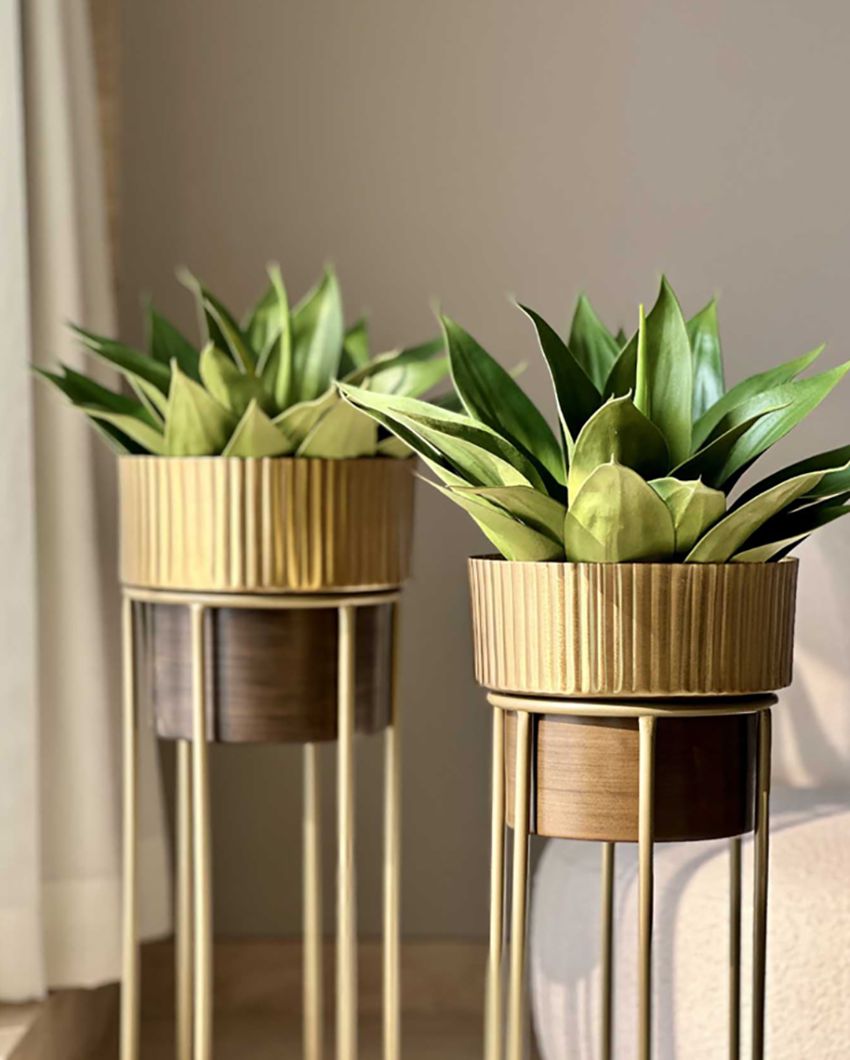 Brooklyn Fluted Gold Planter | Set Of 2 Brown