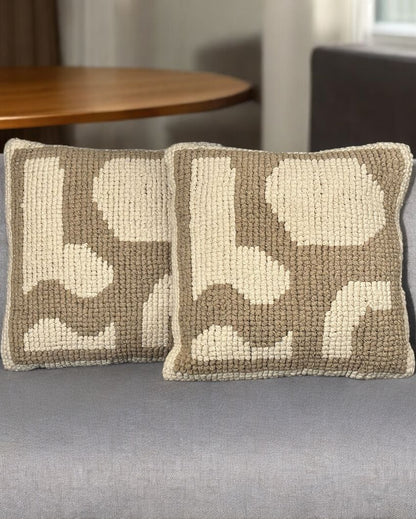 Beige Graphic Design Hand Woven Cotton Cushion Cover | 18 x 18 Inches