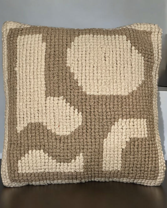 Beige Graphic Design Hand Woven Cotton Cushion Cover | 18 x 18 Inches