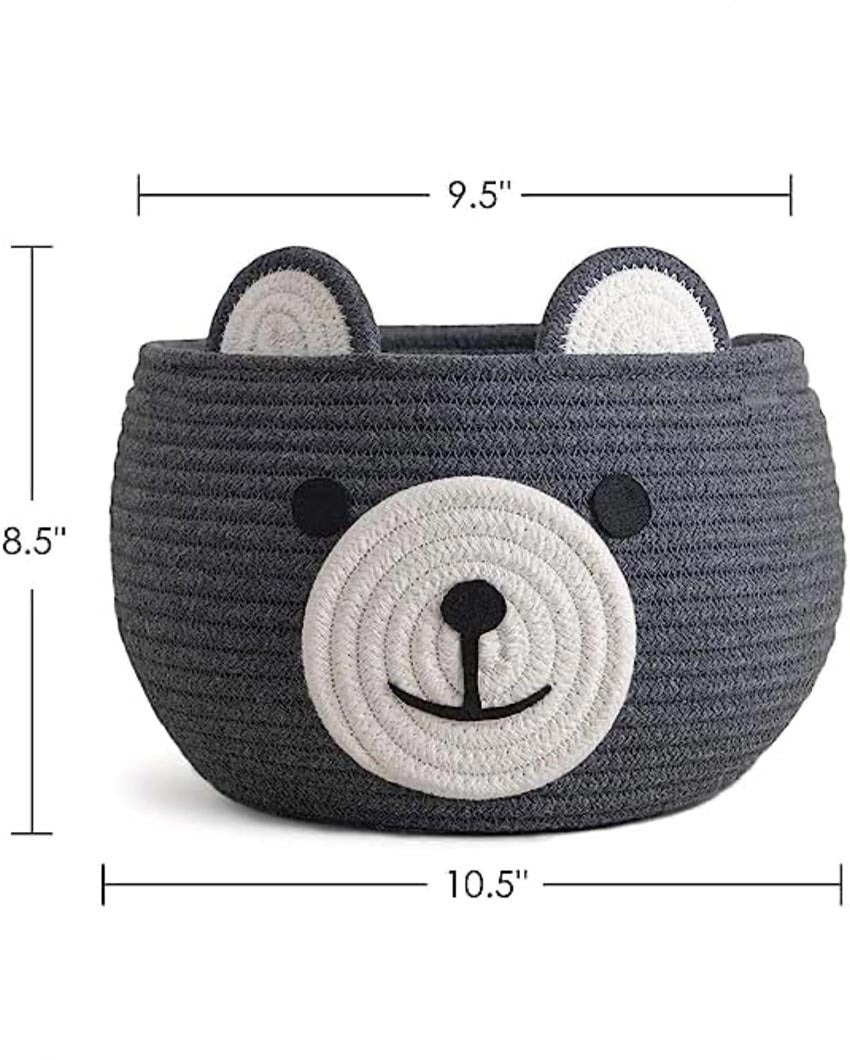Bear Cute Cotton Rope Storage Basket | 9x7 inches Grey