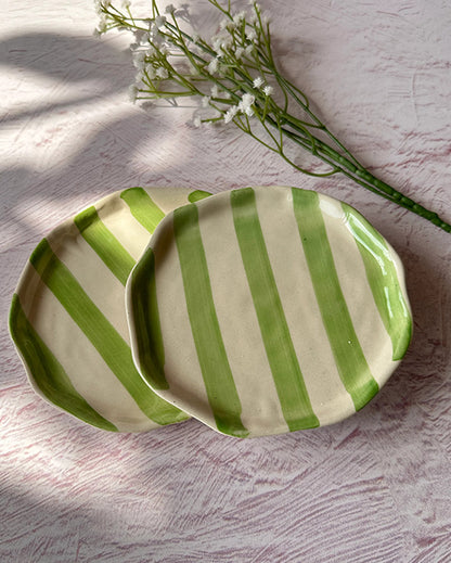 Playful Ceramic Stripe Cookie Plate | 4 x 4 inches