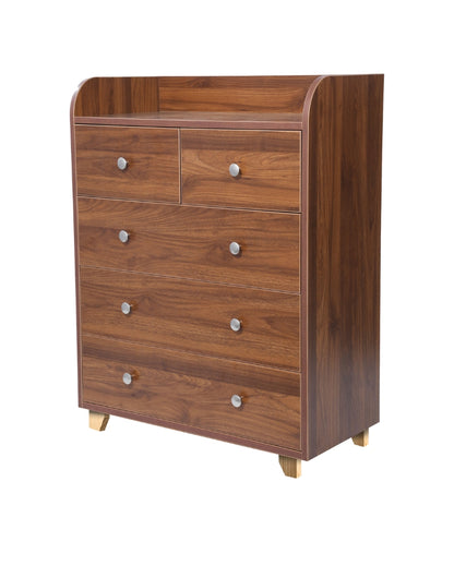 Elegant Columbian Walnut Finish High-Density Engineered Mocha Wooden Chest Drawer with Hardware Kit | 31 x 16 x 39 inches