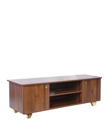 Sleek Columbian Walnut Finish High-Density Engineered Mocha Wooden TV Unit with Hardware Kit | 57 x 16 x 22 inches