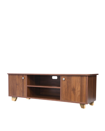 Sleek Columbian Walnut Finish High-Density Engineered Mocha Wooden TV Unit with Hardware Kit | 57 x 16 x 22 inches