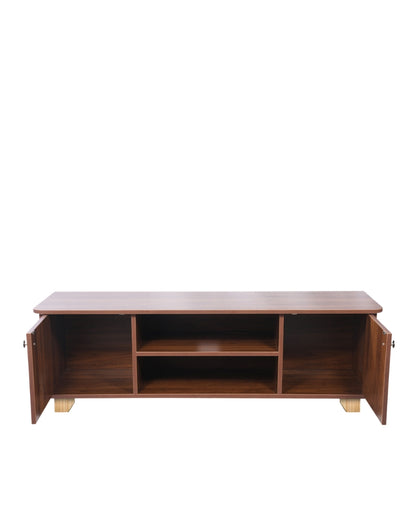 Sleek Columbian Walnut Finish High-Density Engineered Mocha Wooden TV Unit with Hardware Kit | 57 x 16 x 22 inches