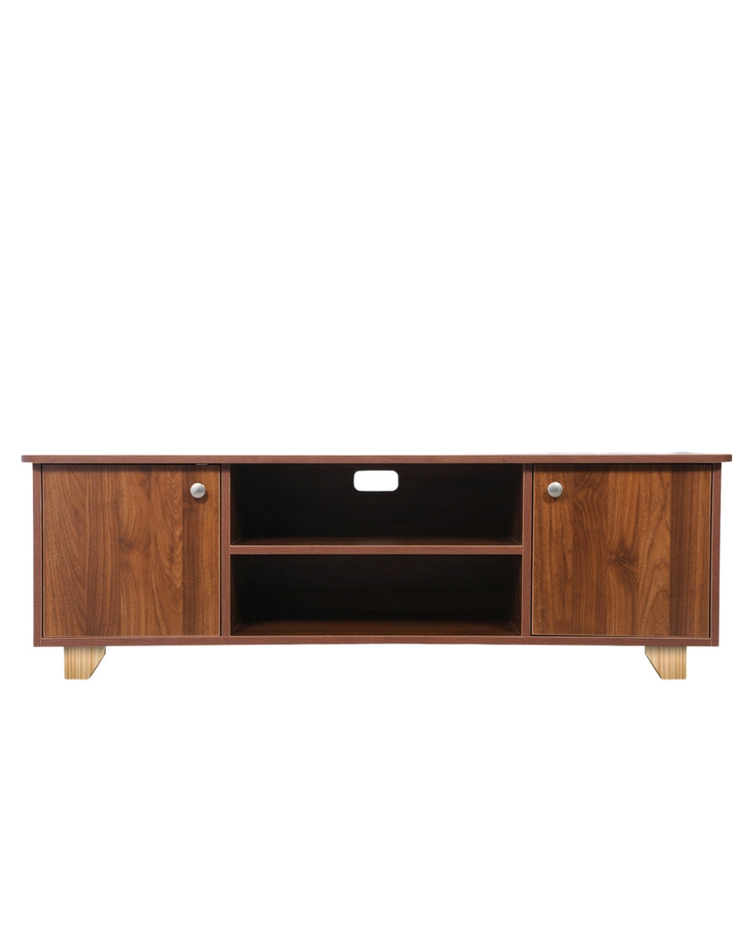 Sleek Columbian Walnut Finish High-Density Engineered Mocha Wooden TV Unit with Hardware Kit | 57 x 16 x 22 inches