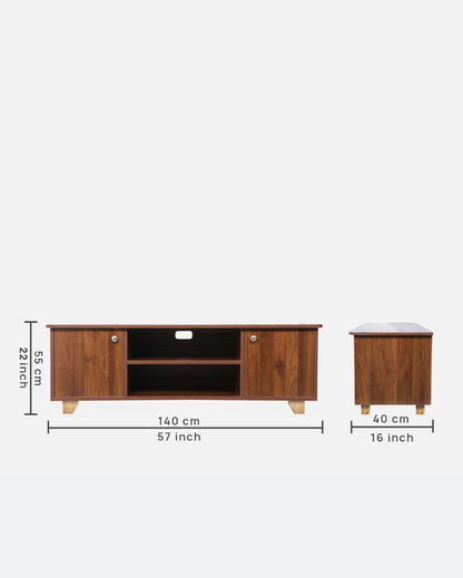 Sleek Columbian Walnut Finish High-Density Engineered Mocha Wooden TV Unit with Hardware Kit | 57 x 16 x 22 inches