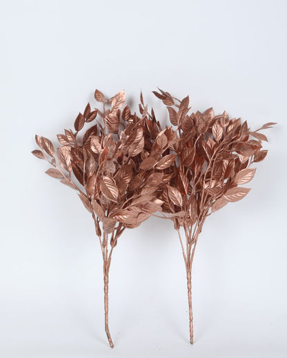 Artificial Beautiful Glitter Leaves Bunches For Home Decoration | Set Of 2 | 14 Inches Copper