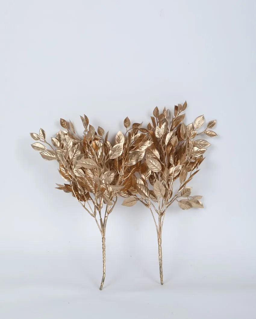 Artificial Beautiful Glitter Leaves Bunches For Home Decoration | Set Of 2 | 14 Inches Gold