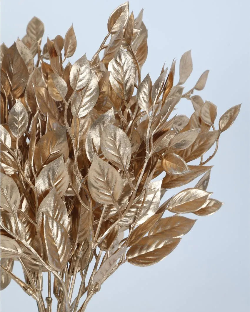 Artificial Beautiful Glitter Leaves Bunches For Home Decoration | Set Of 2 | 14 Inches Gold