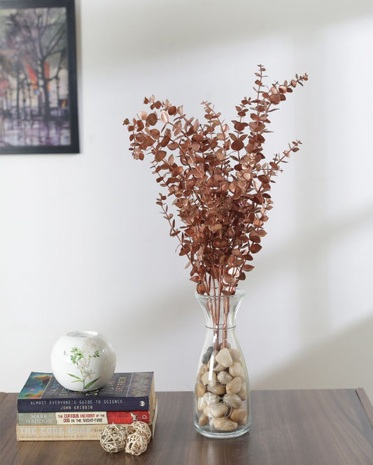 Artificial Glitter Eucalyptus Bunches For Home Decoration Without Pot | Set Of 2 | 22 Inches Copper