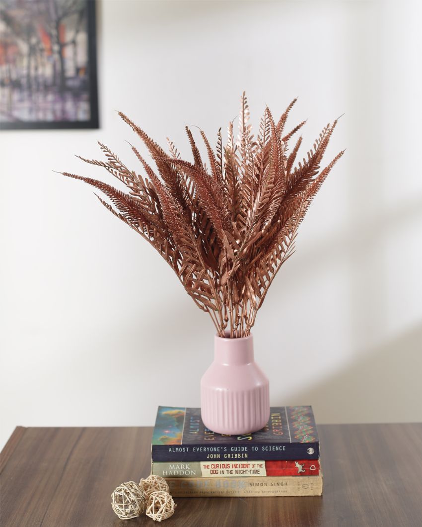 Artificial Glitter Flowers Bunches For Home Decoration Without Pot | Set Of 2 | 16 Inches Copper