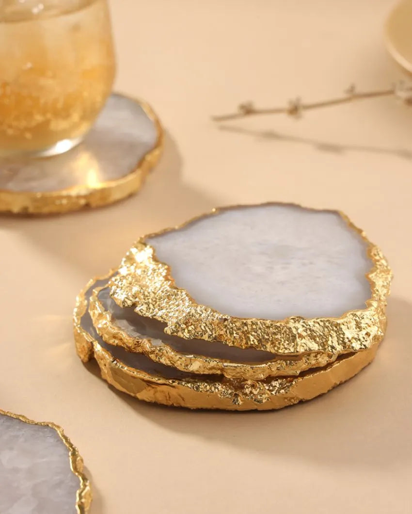 Agate Semi Precious Stone Coasters | Set Of 2 | 3 x 3.5 inches