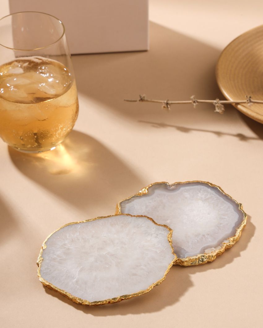 Agate Semi Precious Stone Coasters | Set Of 2 | 3 x 3.5 inches