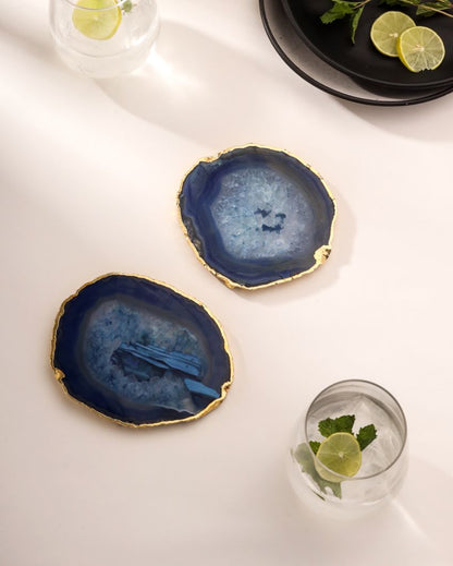 Agate Semi Precious Stone Coasters | Set Of 2 | 3 x 3.5 inches