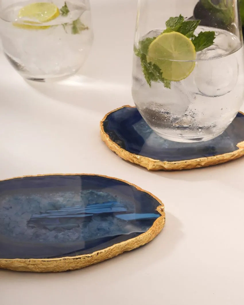 Agate Semi Precious Stone Coasters | Set Of 2 | 3 x 3.5 inches