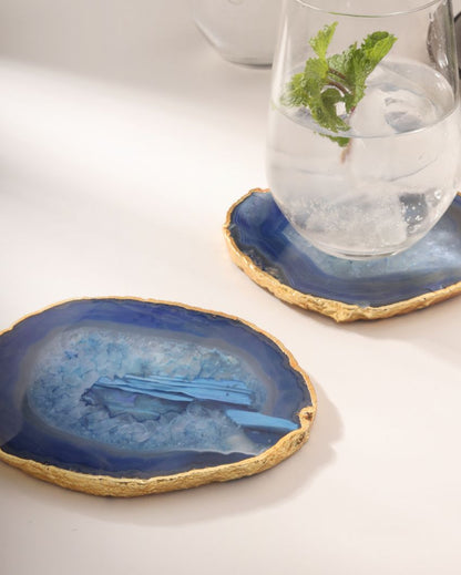 Agate Semi Precious Stone Coasters | Set Of 2 | 3 x 3.5 inches