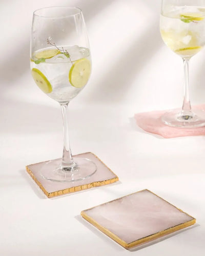 Rose Quartz Square Coaster | Set Of 2 | 3.5 x 3.5 inches