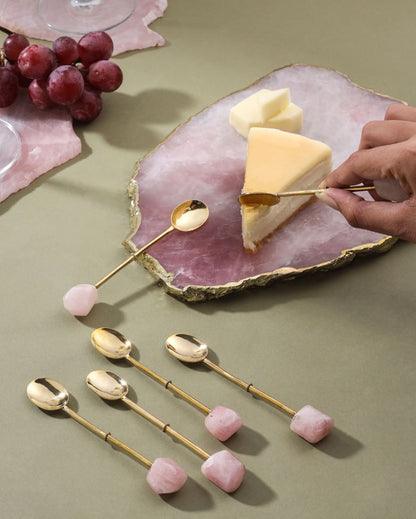 Rose Quartz Dessert Spoons | Set Of 6 | 4 inches