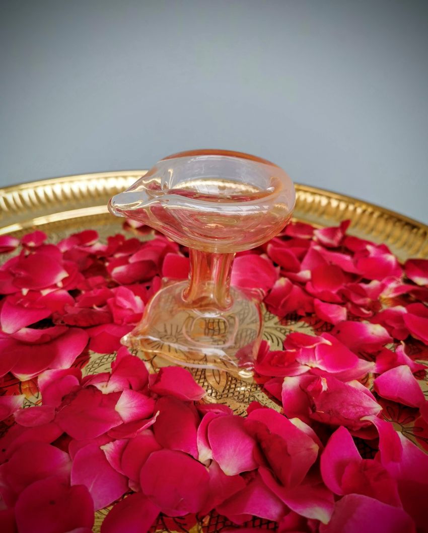 Gulabi Maharani Art Glass Puja Diya