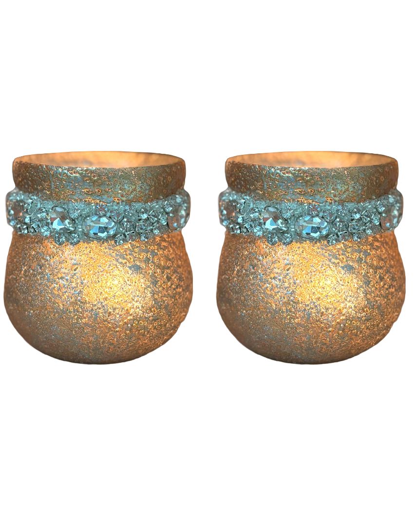 Gold Handcrafted Glass Votives in a Gift Box | Set of 2 | 4 x 4 inches