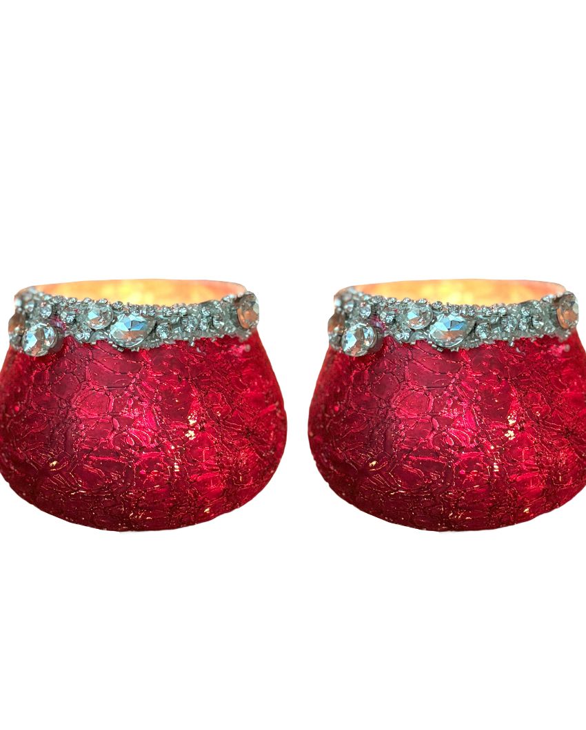 Red Glass Votives in a Charming Gift Box | Set of 2 | 4 x 4 inches