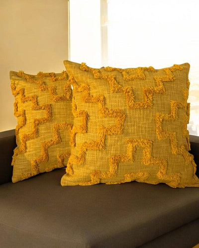 Textured Golden Weave Tufted Cushion Cover | 18 x 18 inches