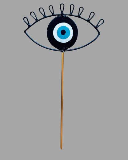 Blue and Yellow Evil Eye Metal Stick Garden Stake For Garden Decor | 6 x 24 inches