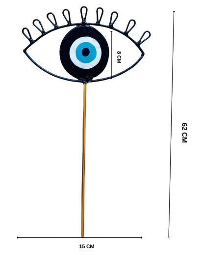 Blue and Yellow Evil Eye Metal Stick Garden Stake For Garden Decor | 6 x 24 inches