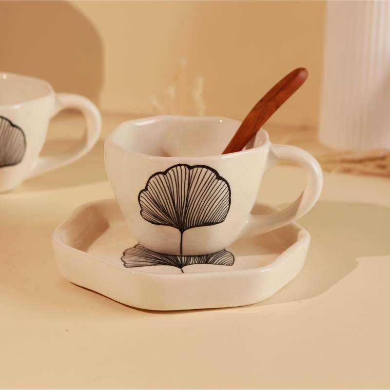 Gingko Leaf Ceramic Cup & Saucer Set Default Title