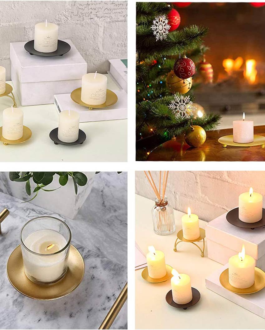 Metal Pillar Candle Candlestick Holder Plates | Set of 4 | 4 inches