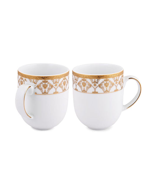 Golden Glory Border Porcelain Big Coffee Mugs | Set Of 2