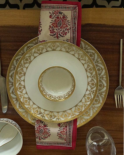 Golden Glory Porcelain Dinner Set | Pack of 33