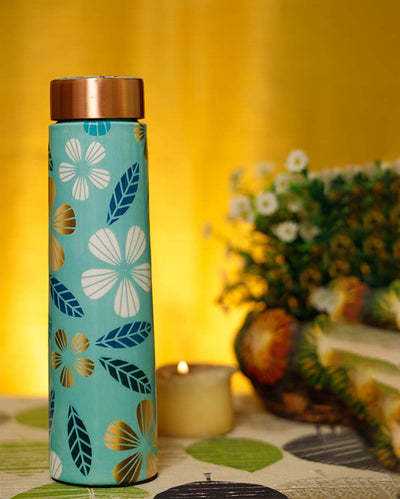 Golden Flower Copper Water Bottle | 3 x 9 inches | 1 Liter