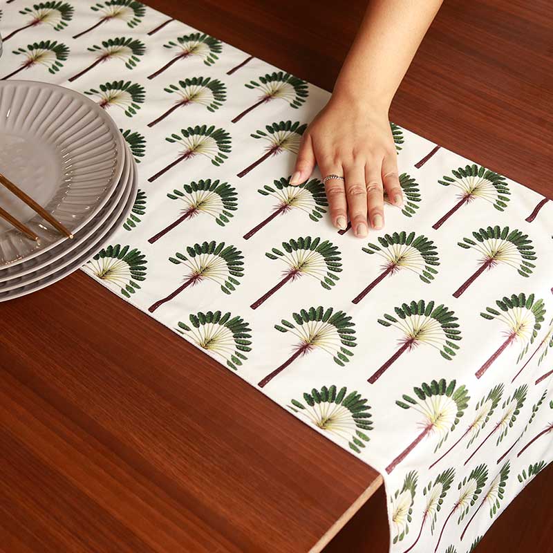 Green Palm Table Runner | 13x58 Inches, 13x72 Inches
