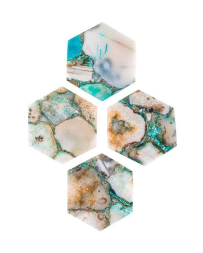 Green Agate Hexagon Stone Coaster | Set of 4