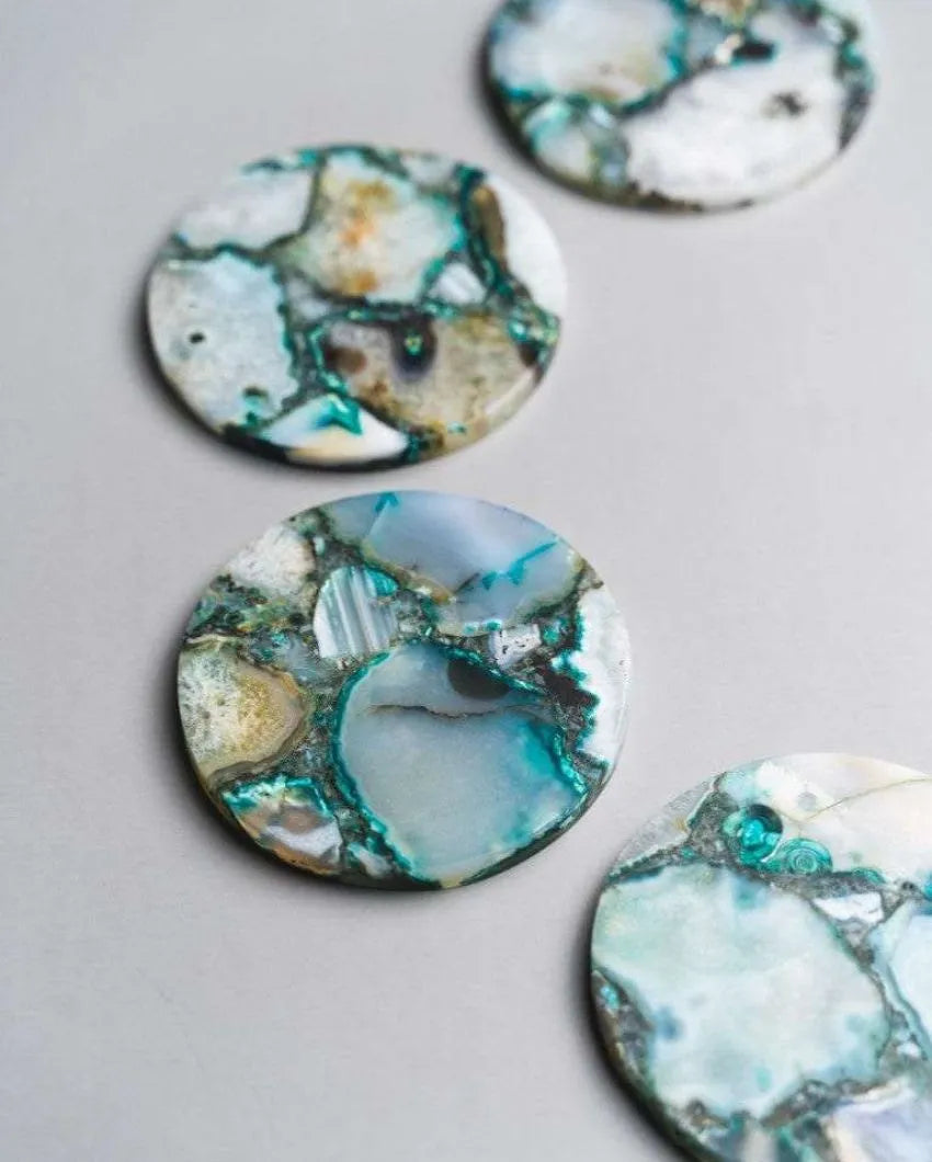 Green Agate Round Stone Coaster | Set of 4