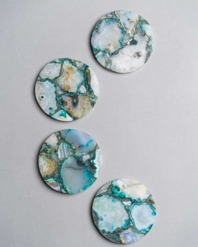 Green Agate Round Stone Coaster | Set of 4