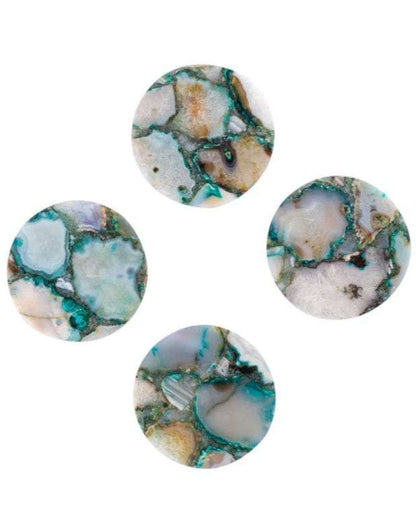 Green Agate Round Stone Coaster | Set of 4