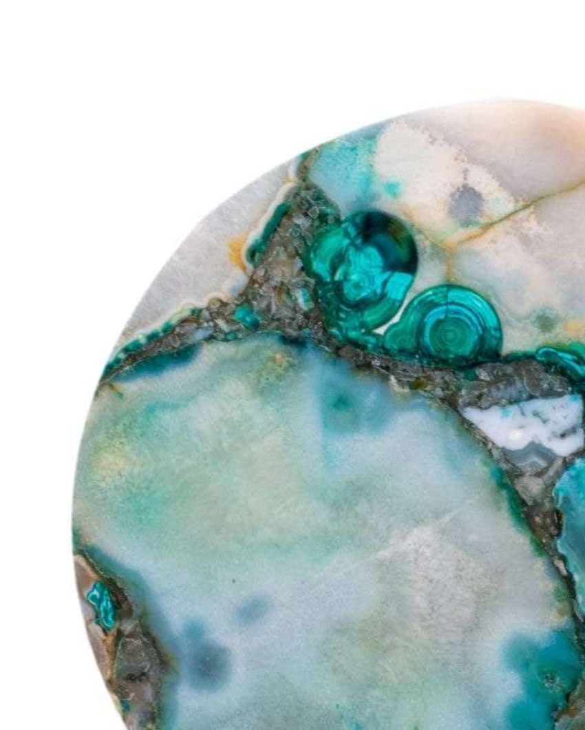 Green Agate Round Stone Coaster | Set of 4