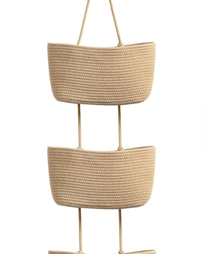 Beige Organize in Style 3-Tier Hanging Cotton Storage Basket | 45 inches