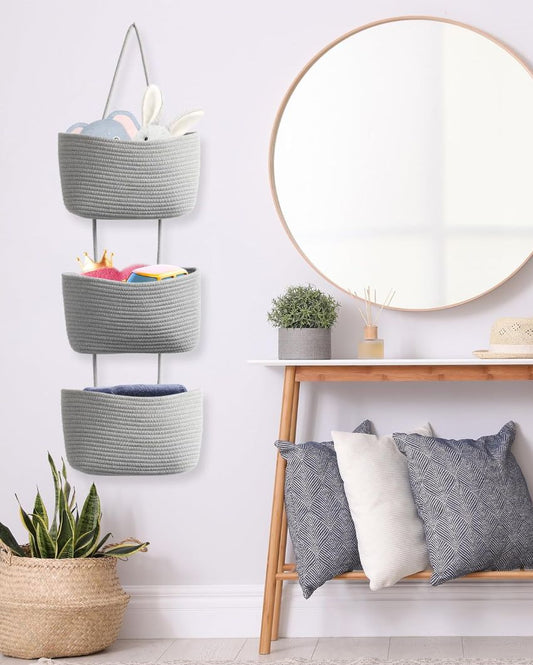 Elegant 3-Tier Hanging Cotton Storage Basket | 45 inches