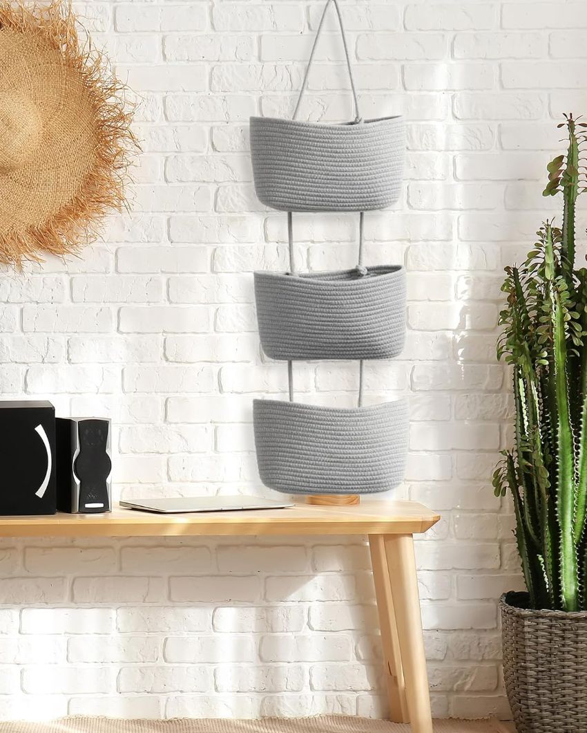 Elegant 3-Tier Hanging Cotton Storage Basket | 45 inches