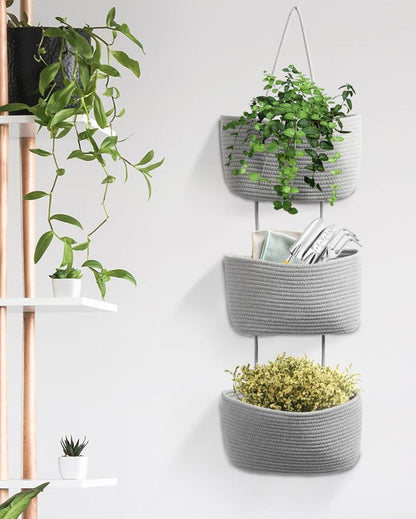 Elegant 3-Tier Hanging Cotton Storage Basket | 45 inches