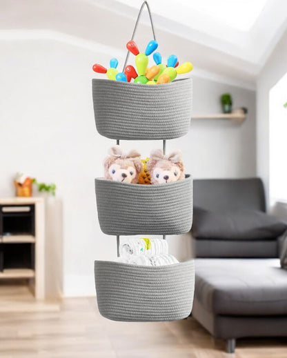 Elegant 3-Tier Hanging Cotton Storage Basket | 45 inches